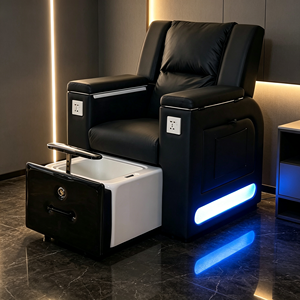 Brown Electric Reclining Pedicure Chair Built‑in Pull‑out Foot Basin With Side <b>Socket</b> LED <b>Light</b> Foot Spa Chair Beauty Salon - Product Image 2