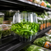 Conteneur en plastique PET transparent jetable de qualité alimentaire pour l'emballage de la laitue, des herbes et des légumes, en gros