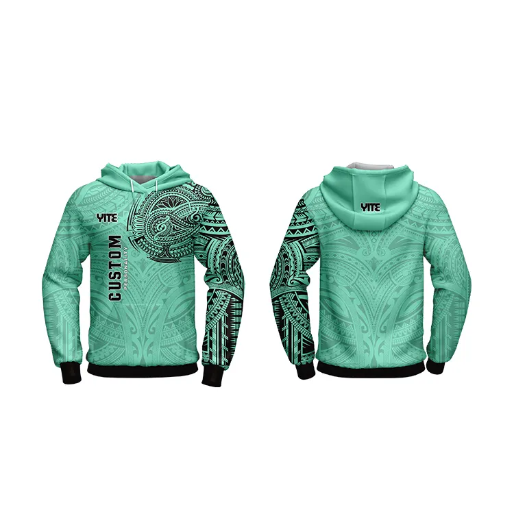 Wholesale Fleece Plus Size Men's Hoodies Fully Dye Sublimation Printing Green Hoodie Sweater