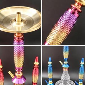 Iridescent Aluminum <b>Hookah</b> Set Gold Brass Tone Shisha <b>Pipe</b> Narghile with Textured Handle for Bar Lounge Home - Product Image 3