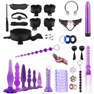Ensemble de 32 Pièces Kits de Bondage Lingerie Sexy Anneaux Péniens Dés Sexuels Menottes <span class=keywords><strong>Fouet</strong></span> Vibromasseur Anal pour Jeux Sexuels en Couple - Product Image 2