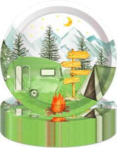 Vajilla Redonda Moderna de 7 Pulgadas para Fiestas de Cumpleaños y Picnics, Decoraciones de Mesa para Fiestas con Temática de Campamento, Venta al por Mayor - Product Image 1
