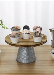 Décoration de mariage gâteau et doux support de service avec plateau en bois supérieur et base galvanisée pour la célébration d'anniversaire de Noël - Product Image 2