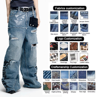 Pantalon en jean YSJY Streetwear personnalisé Y2K à franges, coupe ample, délavé, déchiré, élégant et décontracté pour homme