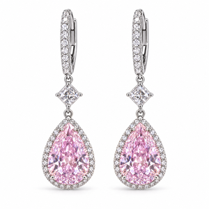 Orecchini con zirconi rosa a goccia per donna, gioielli alla moda a forma di pera, eleganti e scintillanti - Product Image 1