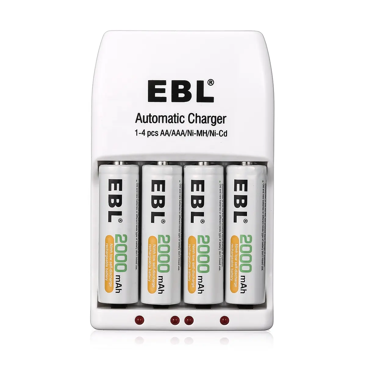 EBL 4 Pack AA Rechargeable Batteries 2000mAh With Battery Charger Independent Slot