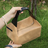 Sac de pique-nique isotherme souple à motif grain de bois avec poignée en PVC et bouton-pression, grande capacité, pour bento