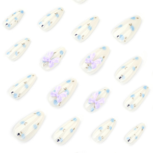 <span class=keywords><strong>Faux</strong></span> ongles à presser en amande moyenne, motif fleurs 3D violettes, haute qualité, avec <span class=keywords><strong>colle</strong></span>, pour doigts, 24 pièces - Vente chaude usine - Product Image 4