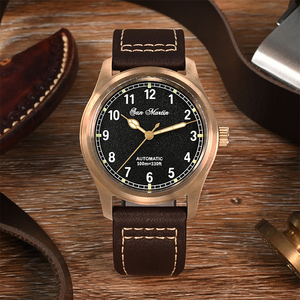 Reloj de hombre de bronce CuSn8 de cuero vintage, reloj mecánico de piloto automático con logotipo personalizado - Product Image 2