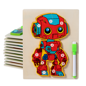 Jouets de puzzle en bois, puzzle robot, cartes de puzzle, tableau de dessin en bois 3D, jeu éducatif, jouets créatifs d'apprentissage de l'écriture - Product Image 1