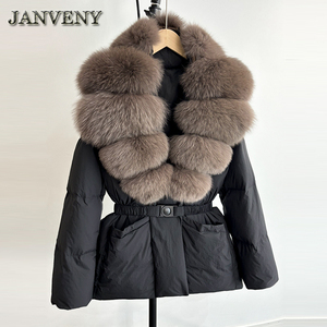 JANVENY Novità Inverno 2024 Piumino da Donna con Vera Pelliccia di Volpe Naturale Spesso Caldo con Cintura 90% Piumino d'Anatra Bianca Parka <span class=keywords><strong>Impermeabile</strong></span> - Product Image 3