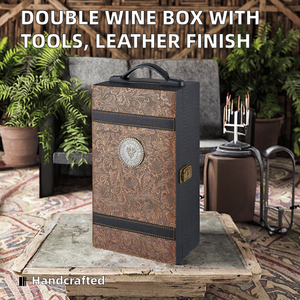 Boîte à vin rectangulaire personnalisée faite à la main, double capacité 750 ml, avec cuir PU et similicuir bois, kit de 2 outils à vin pour champagne - Product Image 2