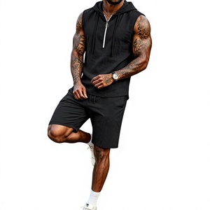 Men's Blue Solid Sleeveless Tank Top Crew Neck Breathable Casual Knitted Polyester/Cotton 180g Sporty Athletic Front Logo Summer - Product Image 2