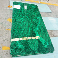 Plateau de table en malachite naturelle polie de luxe, motifs uniques, vert, rectangulaire, pierre semi-précieuse