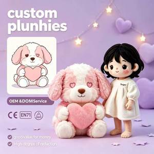 Peluche Personalizzato a Forma di Cane con Cuore Rosa, Bambola Imbottita OEM Kawaii con Orecchie Lunghe - Product Image 1