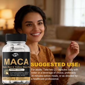 Capsules de racine de maca OEM 1500 mg Extra Strength - Mélange de maca noire, rouge et jaune, soutient la vitalité et l'humeur équilibrée - Complément alimentaire - Product Image 6