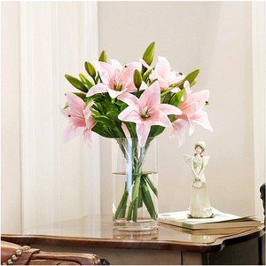 Fiore di giglio di seta matrimonio natale e laurea fiori decorativi gigli artificiali fiore - Product Image 4