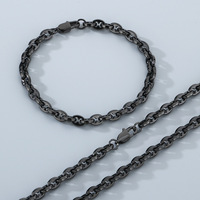 Ensemble collier et bracelet tendance pour homme, simple, résistant à la décoloration, hip-hop, chaîne à maillons de 6 mm et chaîne en forme de lèvres