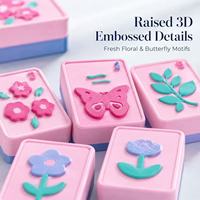Jeu de Mahjong et de Poker Américain Imprimé en 3D Écologique et Durable, Motif Floral Papillon Rose, Mini Tuiles de Voyage pour Usage Domestique ou en Casino