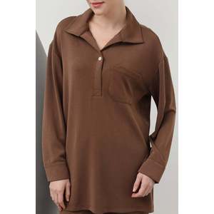 Traje de Mujer con Cuello de Botones a Presión y Detalles de Bolsillos - 20605TKS - MARRÓN - Product Image 5