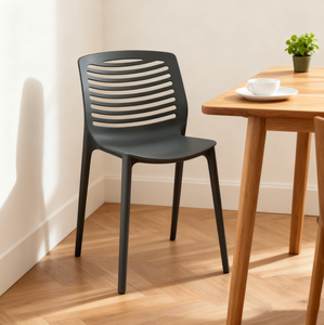 Chaise de salle à manger en plastique empilable moderne avec dossier rayé, chaise simple et durable pour la maison, le <span class=keywords><strong>restaurant</strong></span> et le bureau - Product Image 1