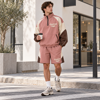 Survêtement Homme Personnalisé Color Block avec Col Zippé, Veste et Short Tissés, Logo Imprimé pour un Style Décontracté Quotidien