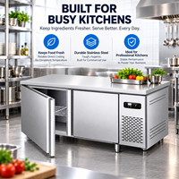 Réfrigérateur de Comptoir Commercial 350L, Congélateur Sous Comptoir en Acier Inoxydable, Table de Préparation Réfrigérée à 2 Portes, Refroidissement Direct 220V