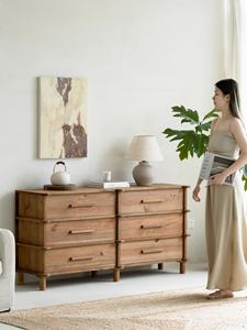 Credenza Retrò Francese in Legno Massello di Pino con Sei Cassetti, Mobile Contenitore per Soggiorno e Camera da Letto, Arredamento Casa <span class=keywords><strong>Homechoice</strong></span> - Product Image 1