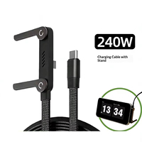 Kabel USB C ke USB C Xput 240W 2 in 1, Kabel Pengisian Cepat dengan Penyangga Ponsel Terintegrasi yang Dapat Disesuaikan, Kabel Tipe C Berbahan Nilon Kepang