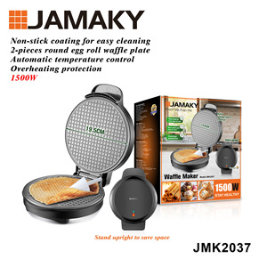 เครื่องทำวาฟเฟิล JAMAKY ขนาด 19.5 ซม. แบบไม่ติดกระทะ พร้อมระบบควบคุมอุณหภูมิอัตโนมัติ - Product Image 1