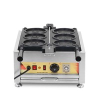 Machine à gaufres commerciale en forme de pièces de monnaie, en acier inoxydable, avec revêtement antiadhésif coréen, chauffage électrique 2000W, 6 gaufres par lot, minuterie manuelle
