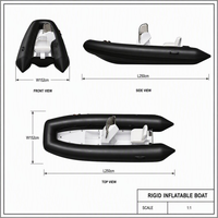 Bateau pneumatique rigide en PVC RIB HRR250 2,5 m pour la pêche, 3 personnes, moteur hors-bord 5 CV, bateau de sport nautique robuste