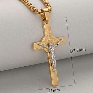 Colar com Pingente Crucifixo Jesus MECYLIFE, Colar Cruz de São Bento CSPB, Joias Católicas em Aço Inoxidável para Homens - Product Image 6