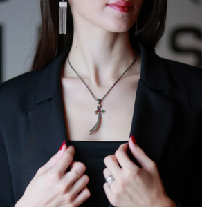 Collar de espada árabe escrito Zulfiqar Imam Ali Zulfiqar espada collar islámico joyería musulmana colgante de circón rojo verde - Product Image 5