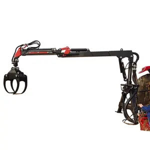 wood timber log crane with hydraulic telescopic boom and grapple