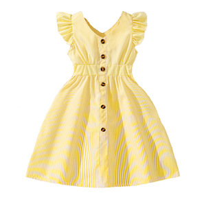 Robe d'été sans manches pour grandes filles, à rayures et pois, avec volants, manches volantées, taille cintrée, robe de princesse coupe trapèze - Product Image 1
