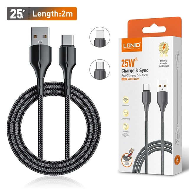 LDNIO LS852 TPE Durable USB Cable Braided Wires Mobile 2.4A Fast Charging Transmission USB C Communication Data Cables
