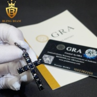 Blingdiam Bijoux En Gros Glacé Noir Moissanite Gra Certificat Charmes En Acier Inoxydable Croix Pendentifs Collier
