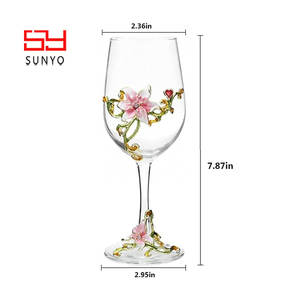 SUNYO-Copas de vino de cristal de flor esmaltadas pintadas a mano, tallo de <span class=keywords><strong>copa</strong></span> refinado transparente para <span class=keywords><strong>Cabernet</strong></span> - Product Image 3