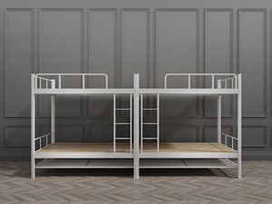 Lit superposé double à cadre en métal moderne blanc avec escalier intégré et support de rangement sous le lit pour une utilisation dans un dortoir <span class=keywords><strong>d</strong></span>'hôtel scolaire - Product Image 2