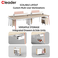 Poste de travail de bureau moderne pour 4 personnes avec écran acoustique de confidentialité, système modulaire en acier et bois pour bureaux commerciaux
