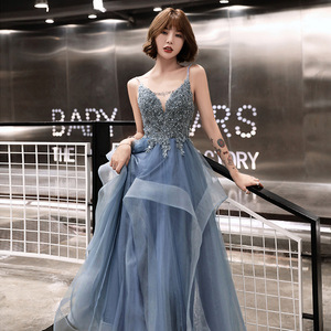 Jupe à bretelles de banquet, nouvelle robe élégante à texture fine, robe longue de soirée, robe de bal pour anniversaire, 2024 - Product Image 3