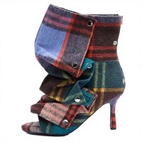 Bottines plissées en toile denim à talon fin et bout ouvert pour femme - Collection automne