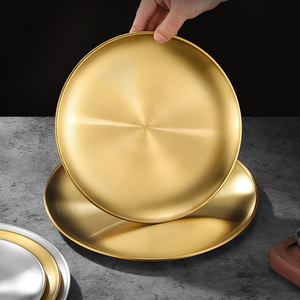 Pratos redondos de aço inoxidável, bandejas douradas, pratos para bife e pratos para sobremesa - adequados para cozinhas de restaurantes. - Product Image 1
