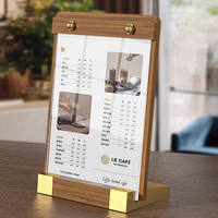 Support de table en acrylique transparent en forme de L A6 avec base en bois pour menu et affichage de cartes