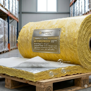 Feuille <span class=keywords><strong>de</strong></span> <span class=keywords><strong>laine</strong></span> <span class=keywords><strong>de</strong></span> <span class=keywords><strong>verre</strong></span> industrielle PERFECT avec revêtement FSK thermoscellant |   Film blanc ignifuge, <span class=keywords><strong>isolation</strong></span> en tissu noir - Product Image 1
