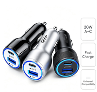 Cargador de Coche de Doble Puerto A+C con Luz Ambiental LED Azul, 12-24V, ABS, Cargador para Encendedor de Cigarrillos, Color Negro y Blanco, OEM, Venta al Por Mayor