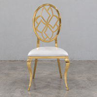 Chaise de banquet ovale en acier inoxydable doré avec découpe diamant, pieds courbes et coussin en cuir PU – Vente en gros