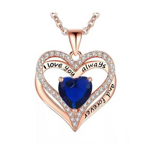 Colgante de cobre en forma de amor infinito más vendido, collar de corazón con placa de oro rosa de circón con piedra natal de 12 colores para esposas, novias - Product Image 2