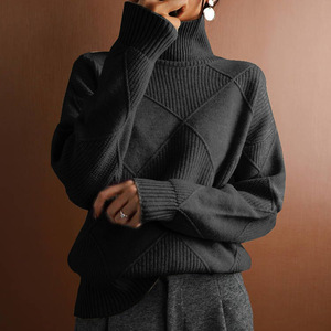 Nueva moda Coreana <span class=keywords><strong>de</strong></span> cuello alto con patrón <span class=keywords><strong>de</strong></span> <span class=keywords><strong>rombos</strong></span> suéter <span class=keywords><strong>de</strong></span> punto <span class=keywords><strong>para</strong></span> <span class=keywords><strong>mujer</strong></span> Color sólido elegante suéter <span class=keywords><strong>de</strong></span> viajero suelto largo - Product Image 5